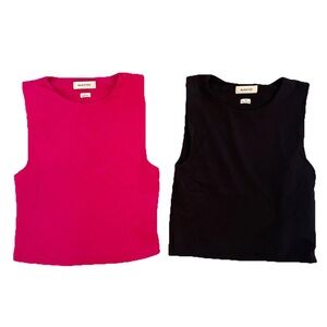 Bundle Of 2 Aritzia Babaton Contour Tank Tops Hot Pink & Black Size Small